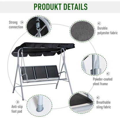 Outdoor 3-Seater Swing Chair-Black by Outsunny