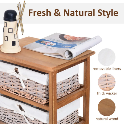5-Drawers Storage Unit Wooden Frame W/ Wicker Woven Baskets by HOMCOM