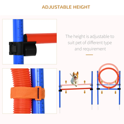 Pet Agility Set Training Play Kit Dog Jump Hoop Poles Tunnel Obedience Equipment by Pawhut