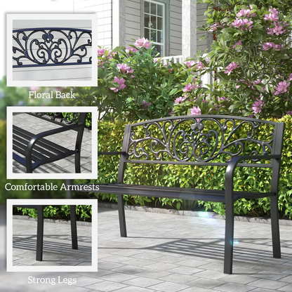 2-Seater Garden Bench, Steel-Black by Outsunny