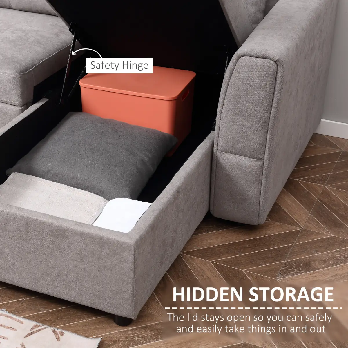 HOMCOM Linen-Look L-Shaped Sofa Bed w/ Storage Bed Sleeper Flat Studio Grey by Unbranded