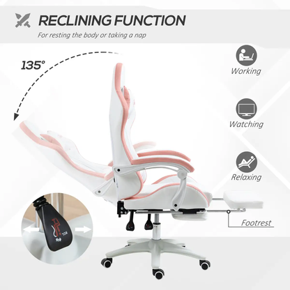 Vinsetto Racing Style Gaming Chair with Reclining Function Footrest, Pink by Vinsetto