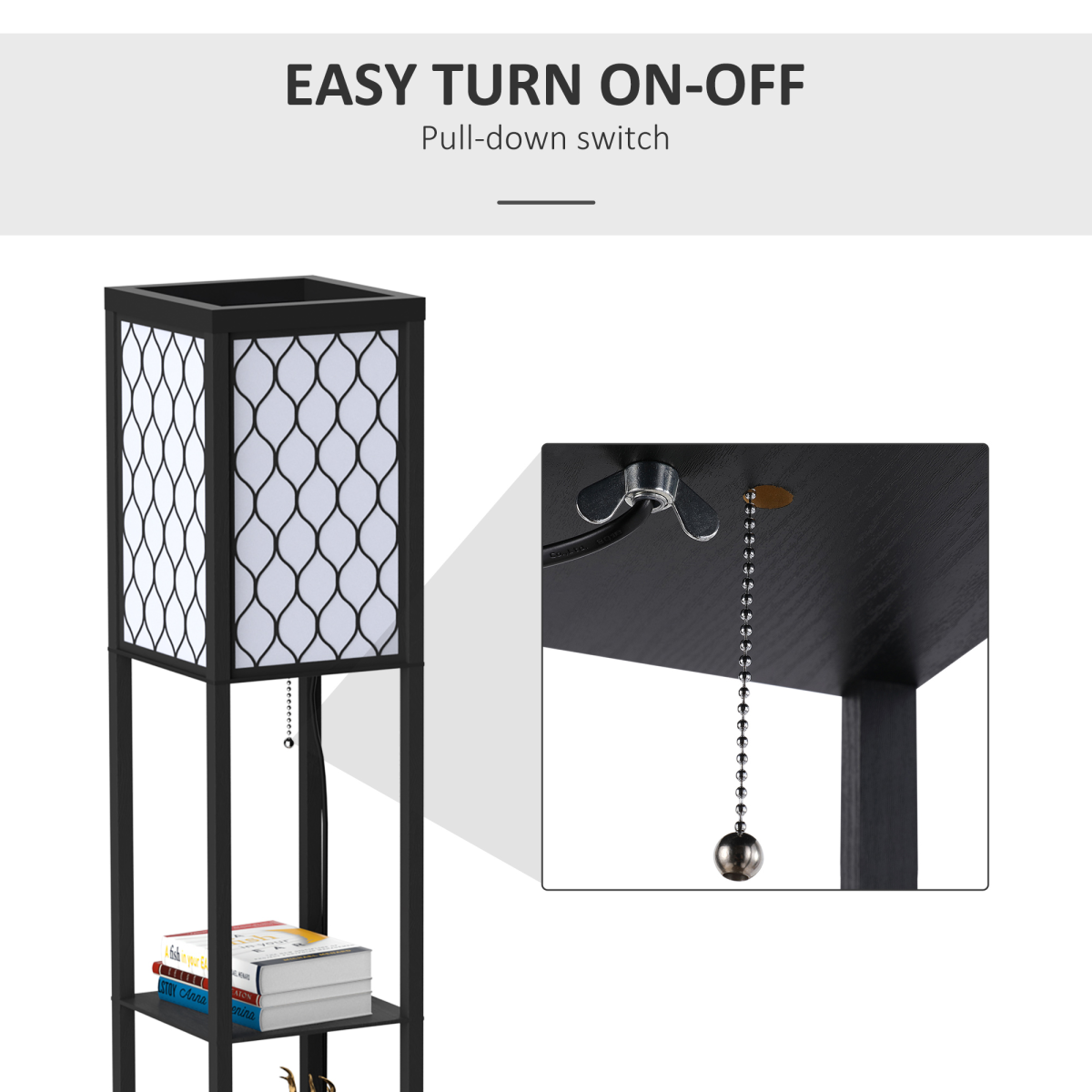Shelf Floor Lamp W/4-tier Open Shelves Wooden, 26L x 26W x 160Hcm-Black/White by HOMCOM