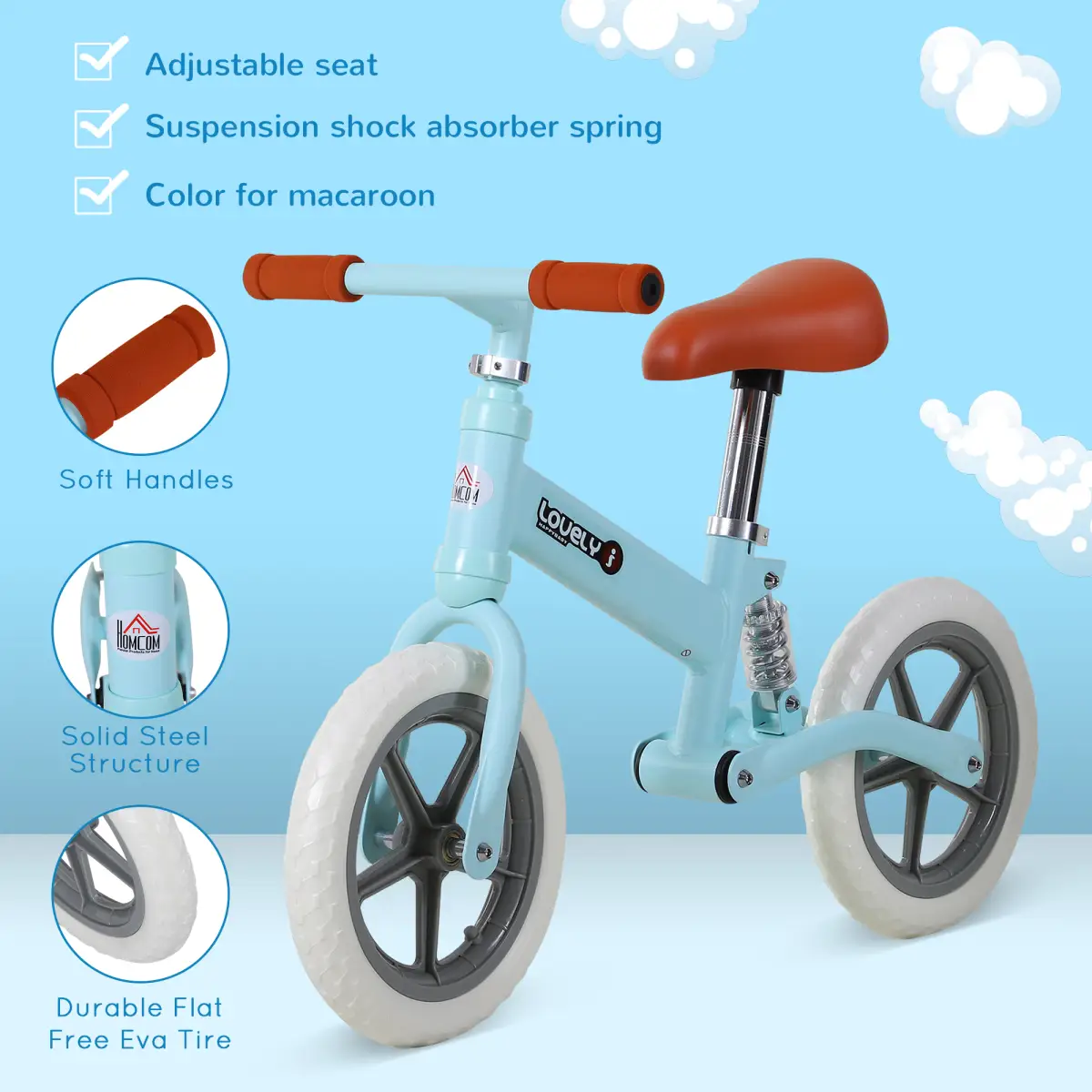 Kid Balance Bike ChildrenBicycle Adjustable Seat 2-5 Years No Pedal HOMCOM by Unbranded