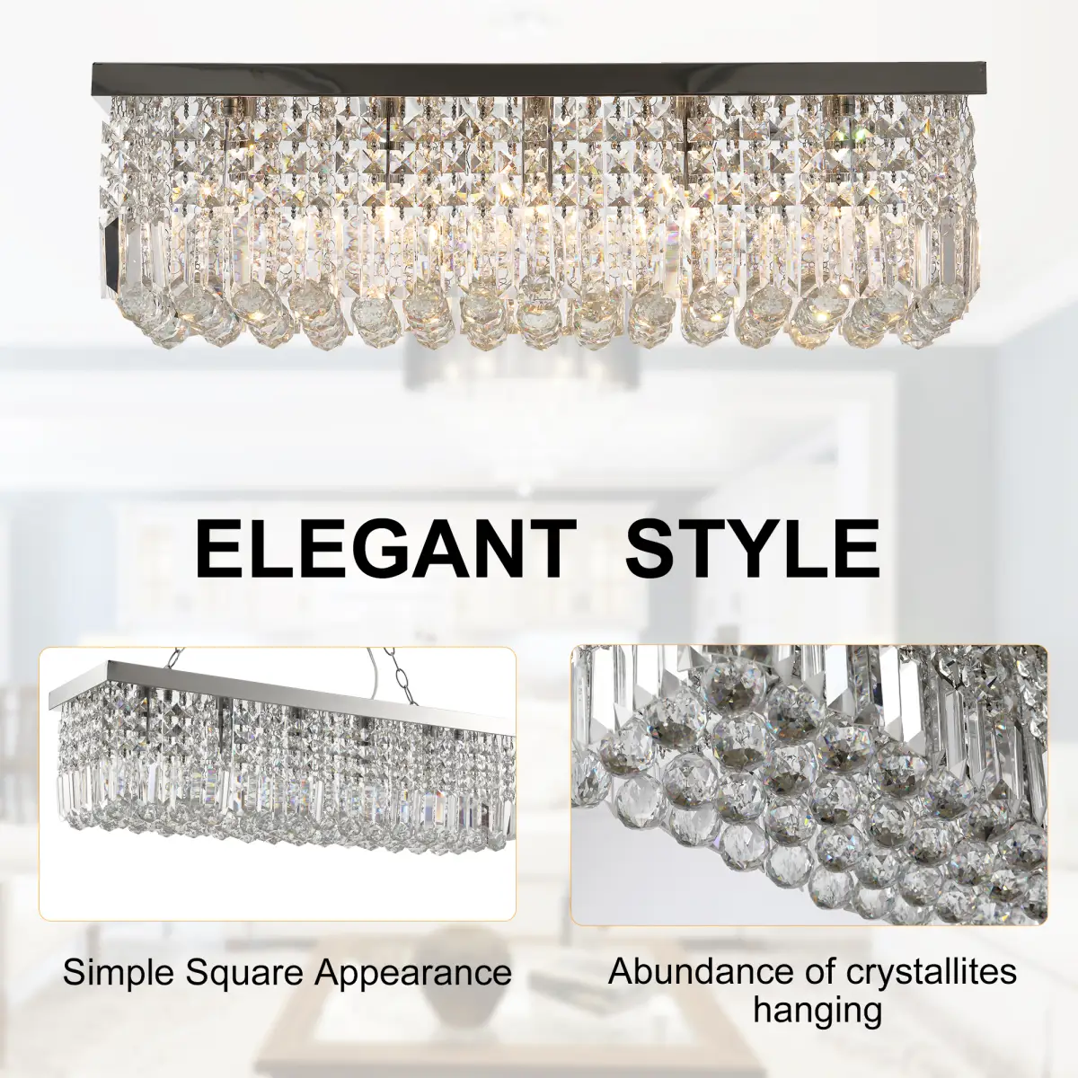 Modern Crystal Ceiling Light Square Crystal Chandelier E14 Base, Silver by HOMCOM