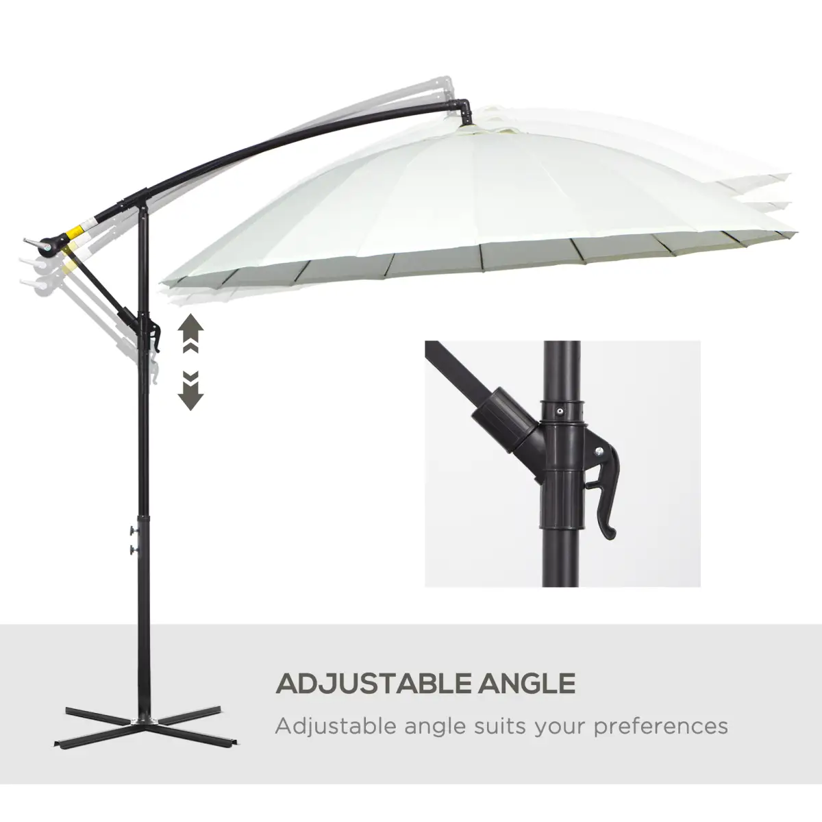 3(m) Cantilever Shanghai Parasol Crank Handle, Cross Base, Off-White Outsunny by Unbranded