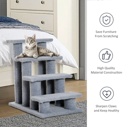 Pet Ramp Stairs 4 Steps Cat Tree Ladder Safety Steps Climbing Frame Grey by Pawhut