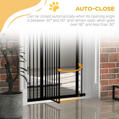 PawHut 74-94cm Adjustable Metal Pet Gate Safety Barrier w/ Auto-Close Door Black by PawHut