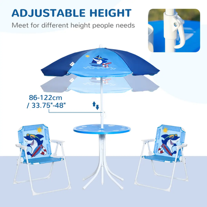 Kids Foldable Four-Piece Garden Set w/ Table, Chairs, Umbrella - Blue by Unbranded