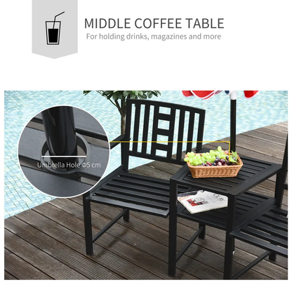 2 Seat Garden Chair Bench Loveseats w/Coffee Table Slatted Design Patio Yard by Unbranded