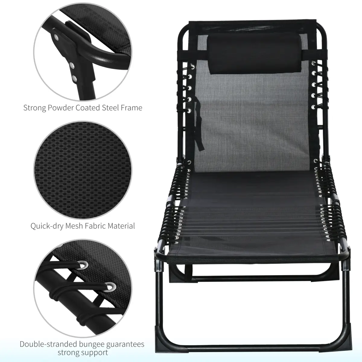 Sun Lounger Reclining Cot Foldable Folding Garden Chair Bed Relaxer Outsunny by Unbranded