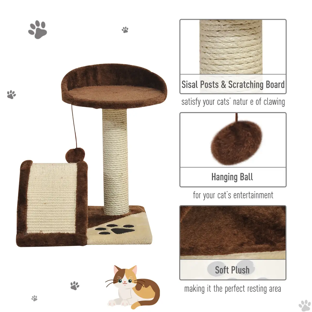 Cat Tree Kitten Scratching Scratcher Cosy Sisal Home Play Rest Activity Exercise by Pawhut