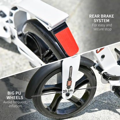 Kick Scooter Folding 2 Big Wheels Adjustable Adult Teens For 14 White HOMCOM by Unbranded