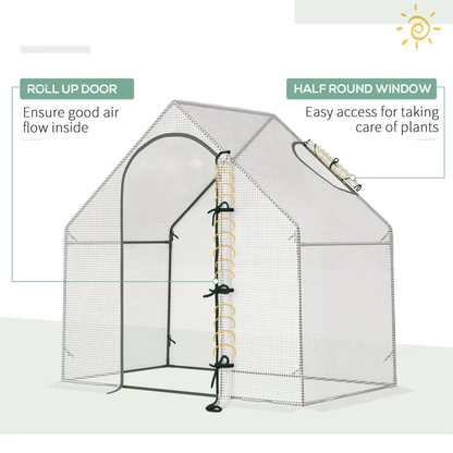 Walk-In Greenhouse Vegetable Plant Window Roll-Up 180 x 100 x 165cm, White by Outsunny