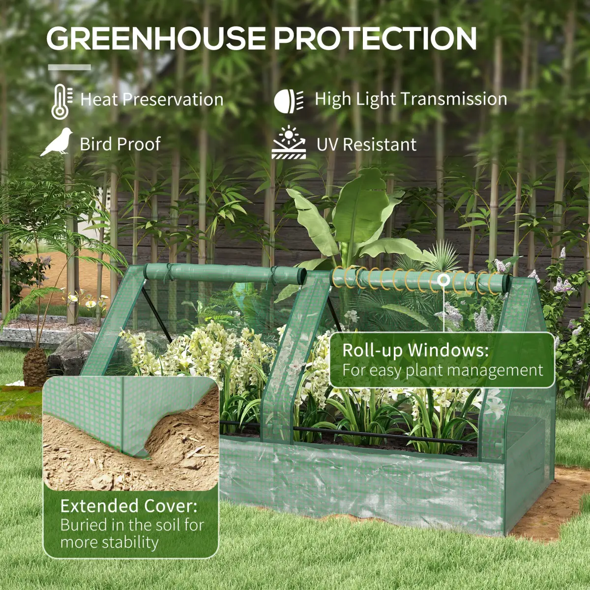 Outsunny Raised Garden Bed Planter Box with Greenhouse, Green and Dark Grey by Outsunny