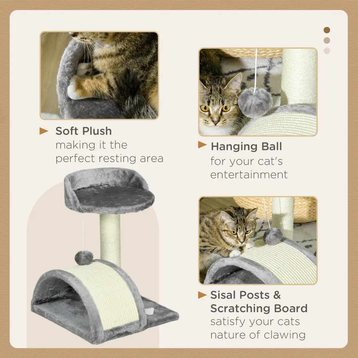 Cat Tree, Kitten Scratcher Activity Centre w/ Sisal Scratching Post, Toy Ball by PawHut