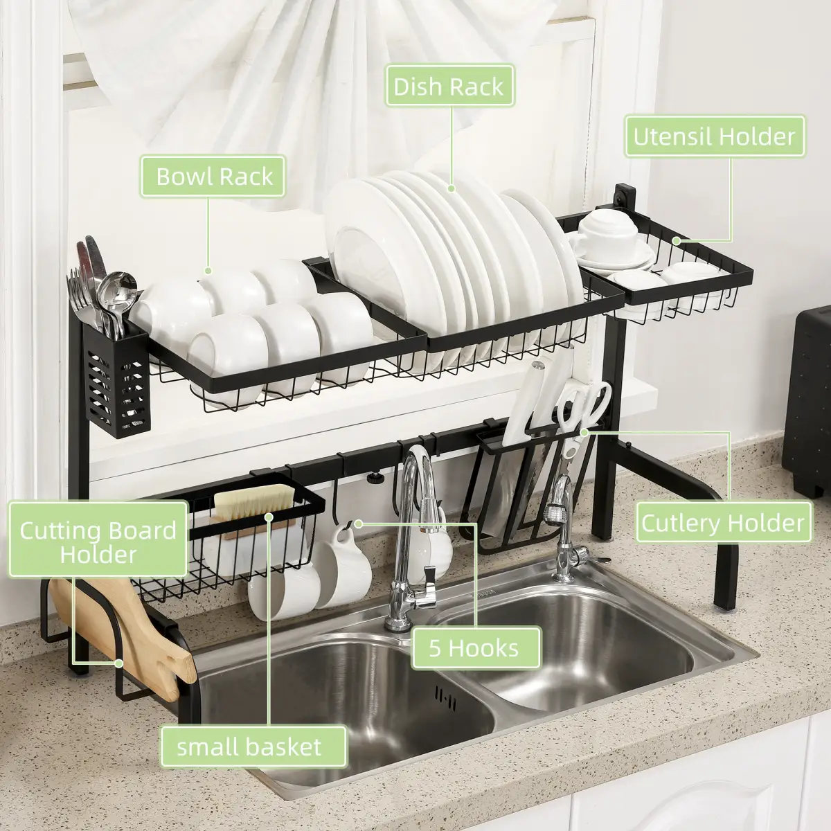 Space Saving Over The Sink Dish Drying Rack, 2 Tier Adjustable Dish Drainer by Unbranded