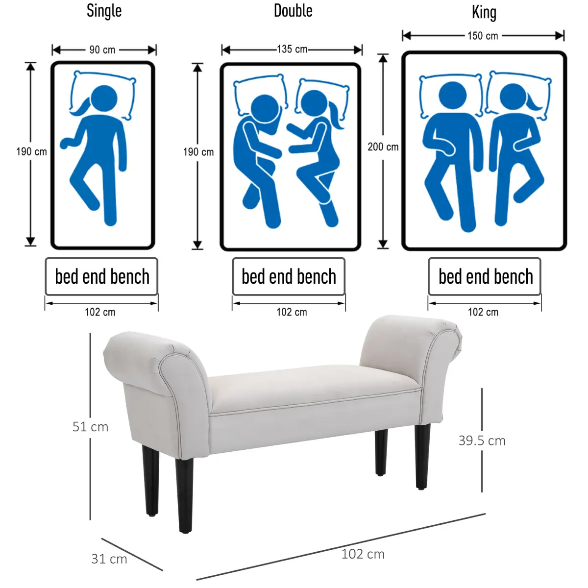 Elegant Flannelette Home End Bench Wood Legs Padding High Scrolled Ends by Unbranded