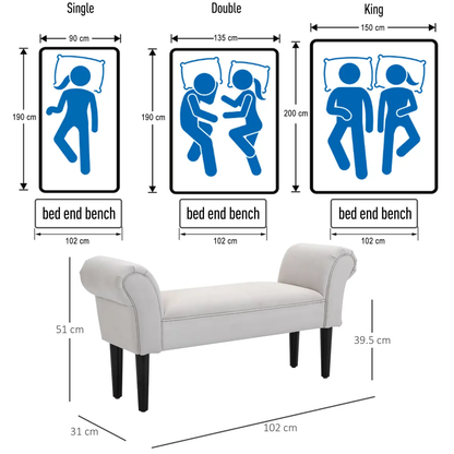 Elegant Flannelette Home End Bench Wood Legs Padding High Scrolled Ends by Unbranded