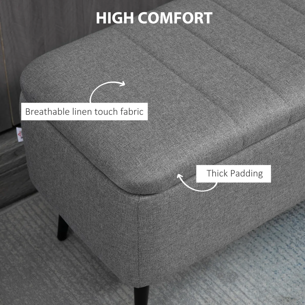 Storage Ottoman Bench, Linen Fabric Footstool with Steel Legs Grey by HOMCOM