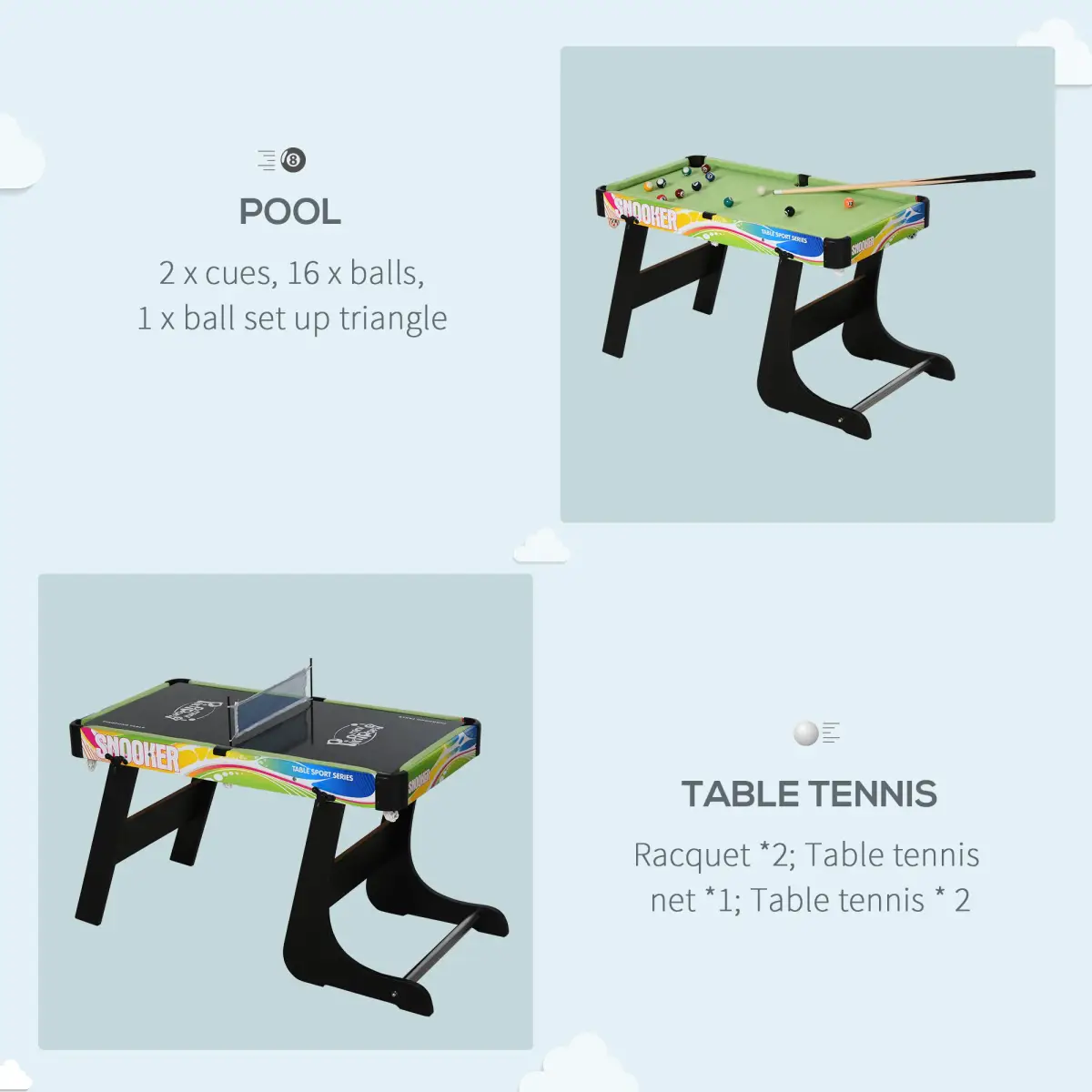 4-in-1 Foldable Game Table Hockey Football Table Tennis & Pool Home Gaming by Unbranded