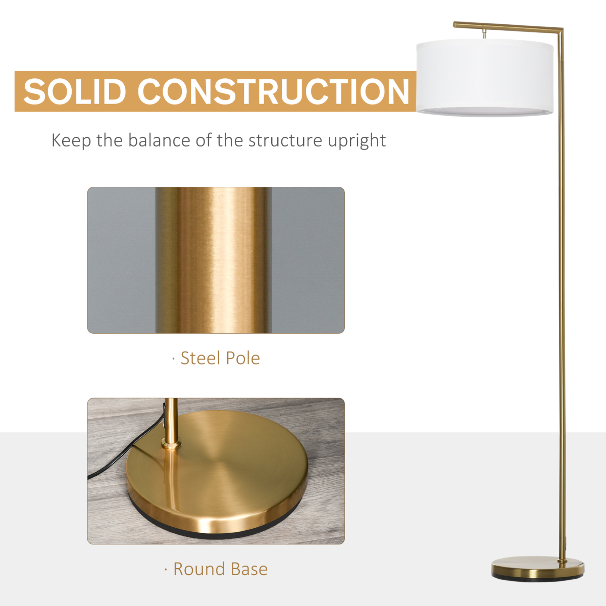 Floor Lamp with Linen Lampshade Round Base for Living Room Bedroom HOMCOM by Unbranded