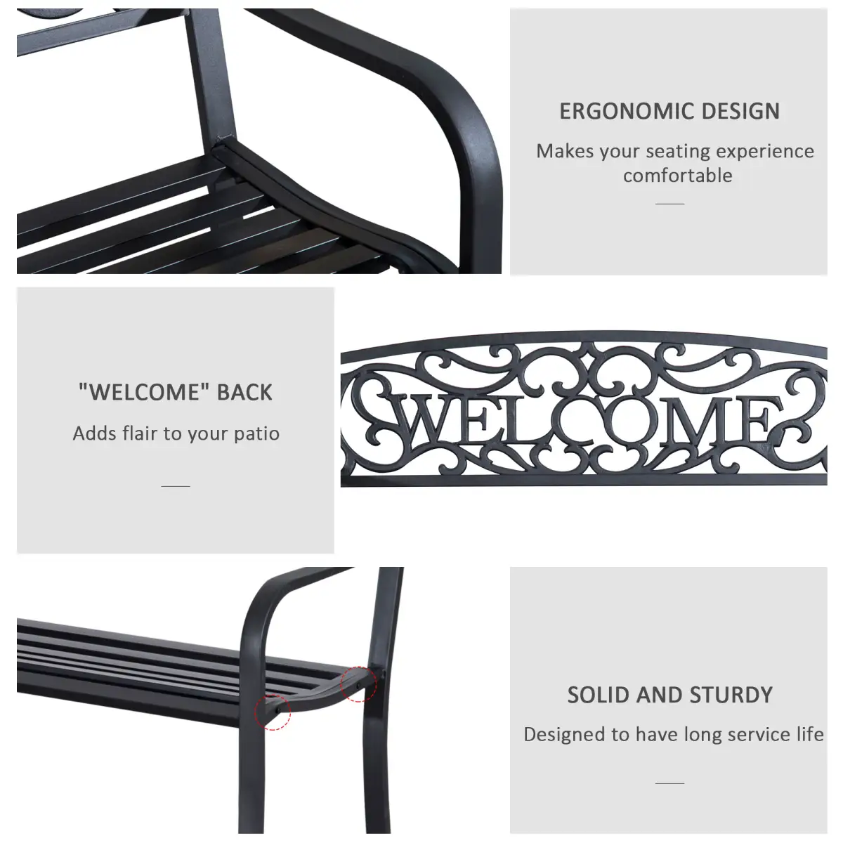 126Lx60Wx85H cm Steel Bench-Black by Outsunny