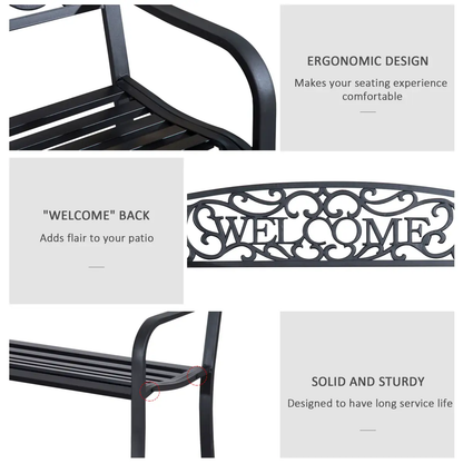 126Lx60Wx85H cm Steel Bench-Black by Outsunny