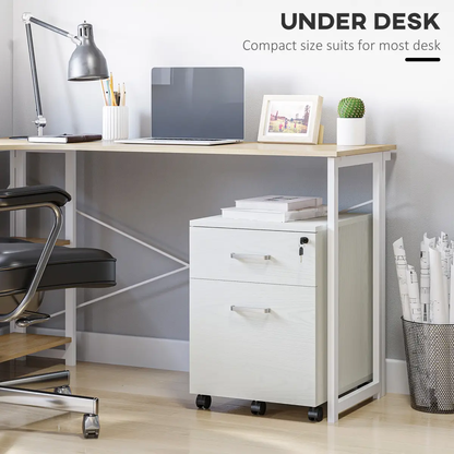 2-Drawer Locking Office Filing Cabinet 5 Wheels Rolling Storage White Vinsetto by Unbranded