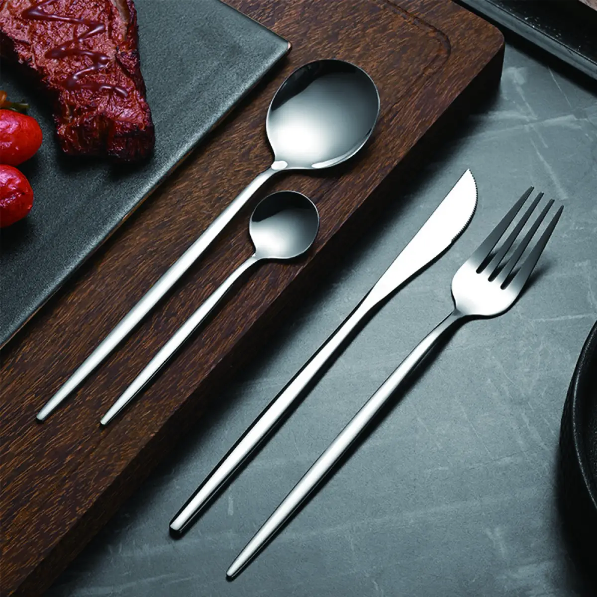 30pc CUTLERY DINNER SET STAINLESS STEEL METAL STAND RACK FORKS TEA SPOONS POLISH by N/A