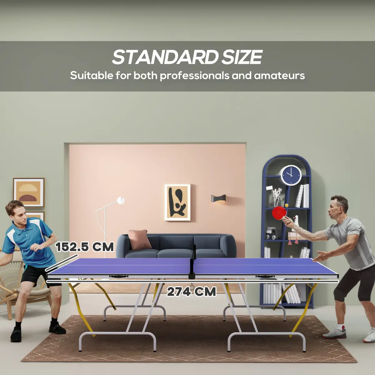 SPORTNOW 9FT Foldable Table Tennis Table with Cover, Net, Paddles, Balls - Blue by SPORTNOW