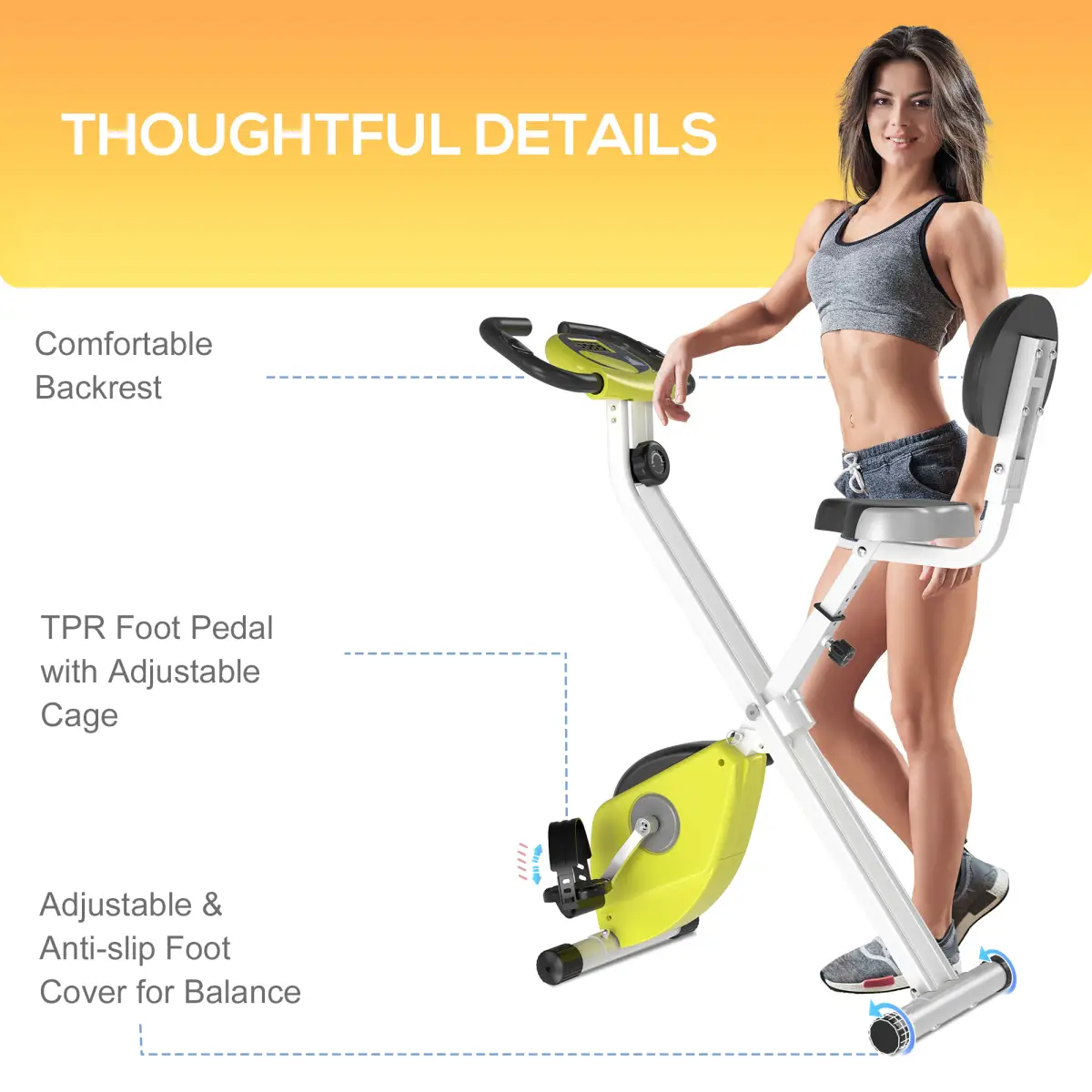 Magnetic Resistance Exercise Bike Foldable LCD Adjustable Seat Yellow by HOMCOM