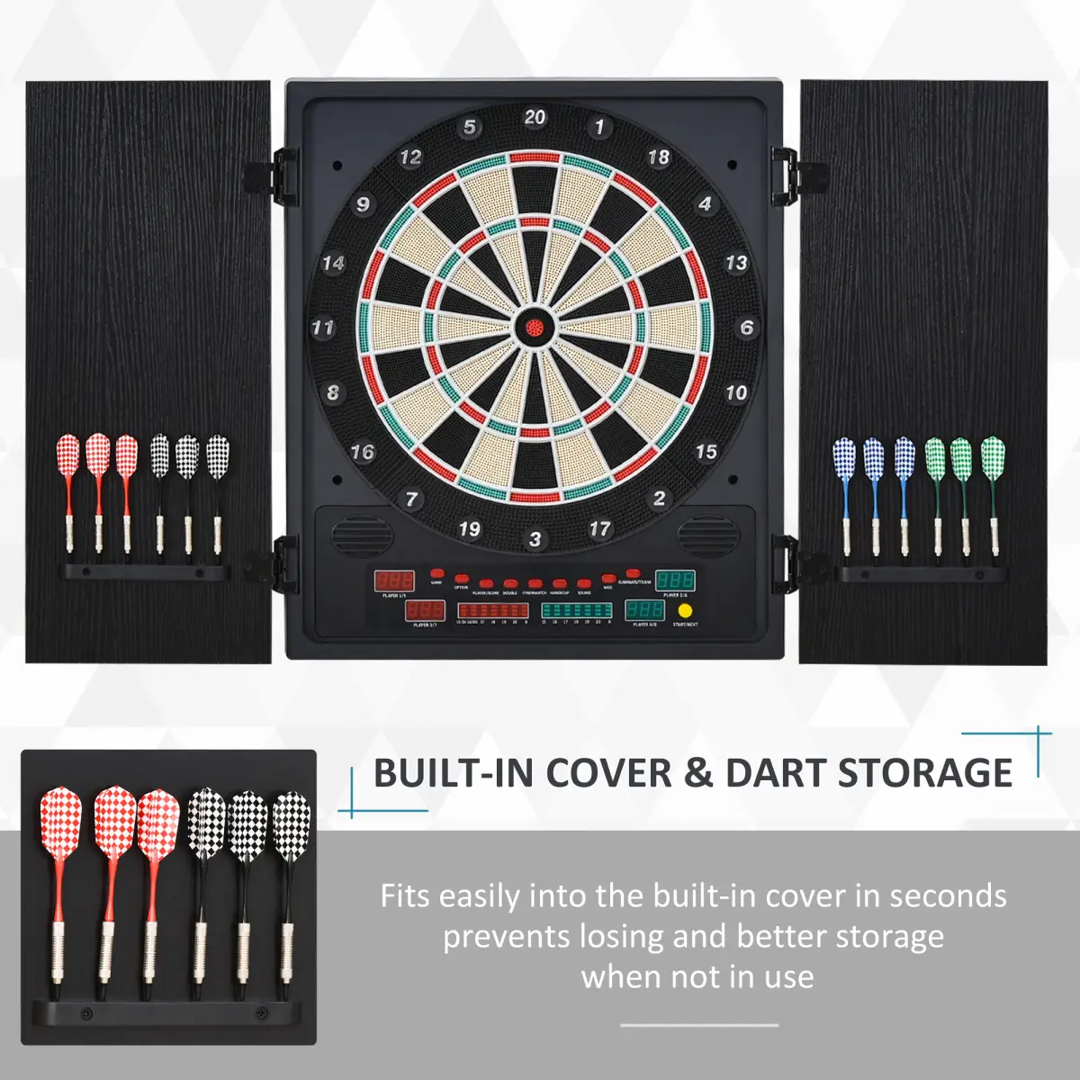 Electronic Dartboard with LED Digital Score Board 27Games Storage Cabinet by HOMCOM