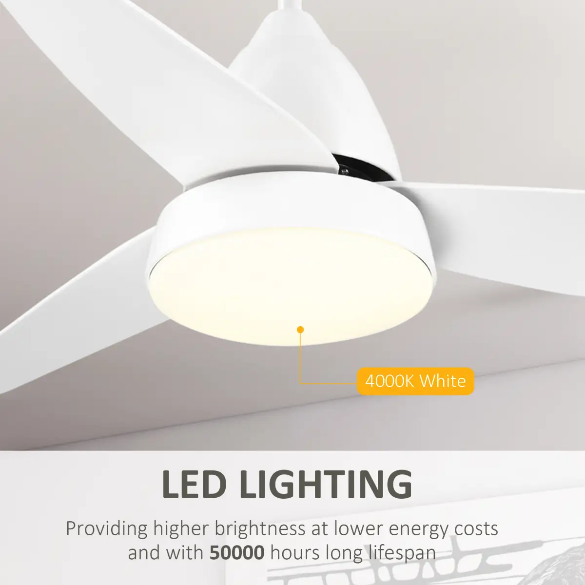 Reversible Ceiling Fan with Light, 3 Blades White LED Remote White by HOMCOM