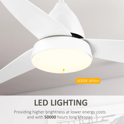 Reversible Ceiling Fan with Light, 3 Blades White LED Remote White by HOMCOM