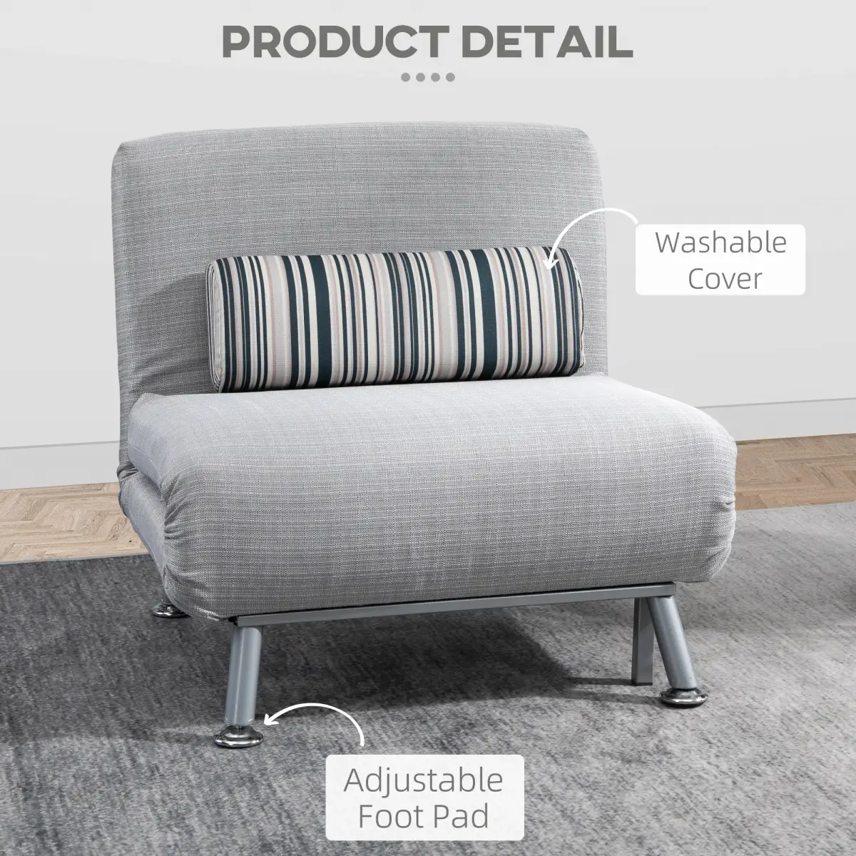Single Sofa Bed Folding Chair Bed w/ Steel Frame Padding Pillow Grey, Silver by Unbranded