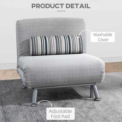 Single Sofa Bed Folding Chair Bed w/ Steel Frame Padding Pillow Grey, Silver by Unbranded