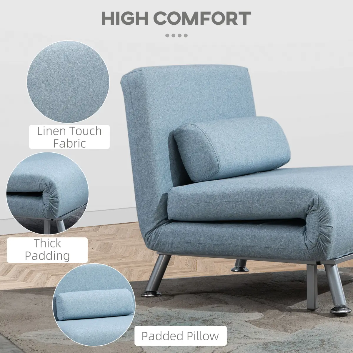 Single Folding 5 Position Convertible Sleeper Chair Sofa Bed Blue by HOMCOM