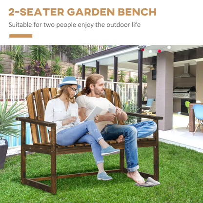 Outdoor Wooden Bench for Two People, Patio Loveseat Chair with Slatted Backrest by Outsunny