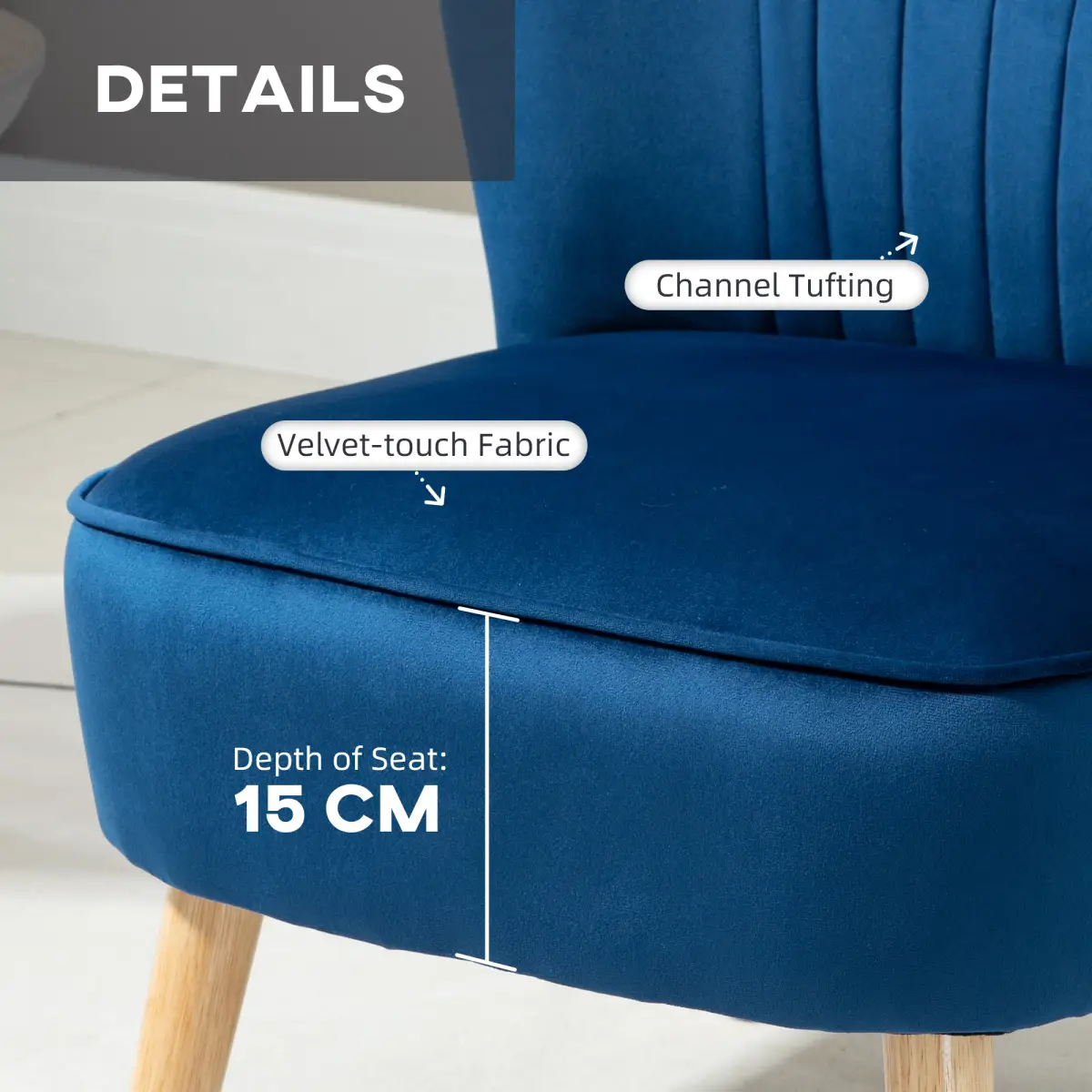 Velvet-Feel Accent Chair w/ Ottoman Tub Seat Padding Wood Legs Dark Blue by HOMCOM