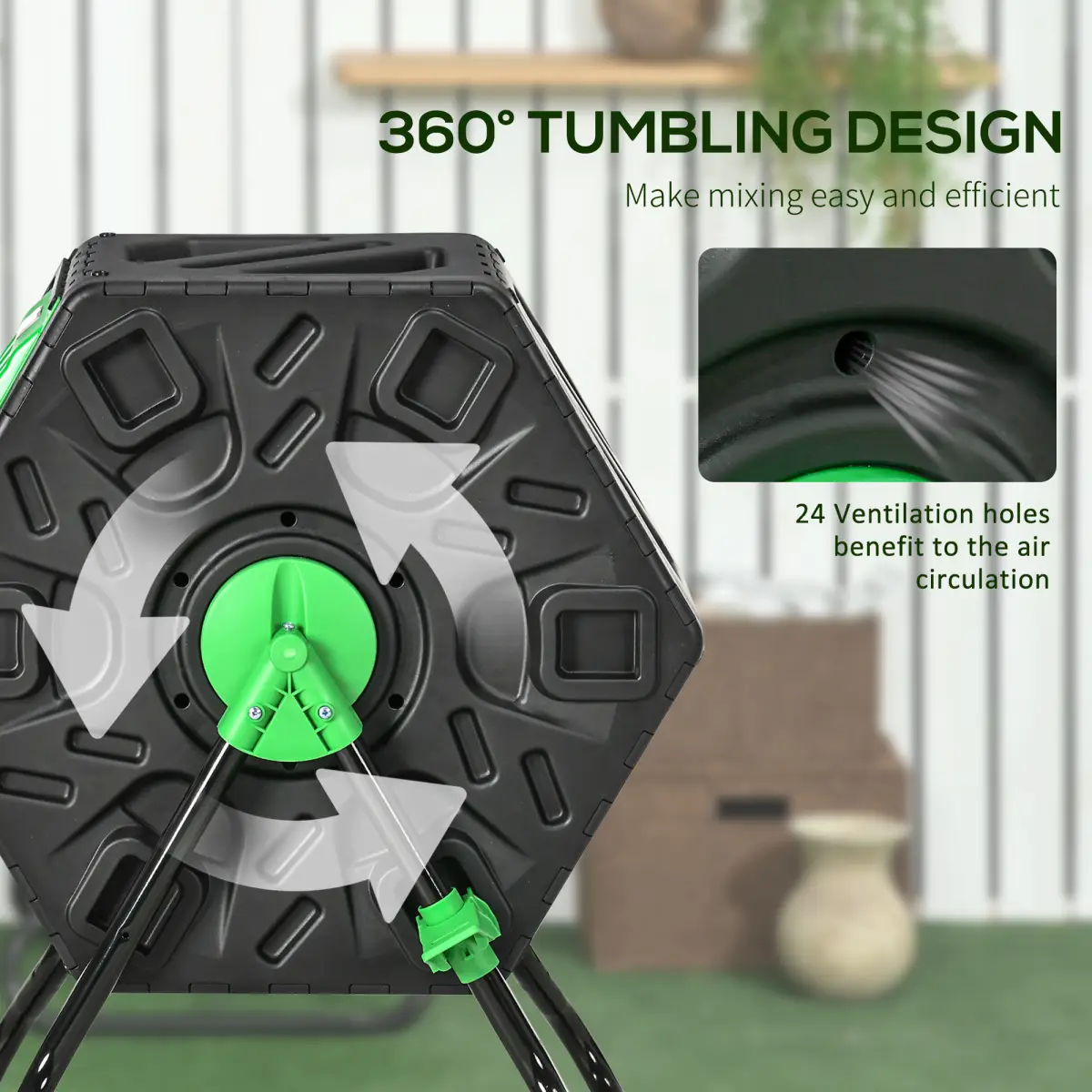 Outsunny 65L Garden Compost Bin, Barrel Rotating Composter with Steel Legs by Outsunny