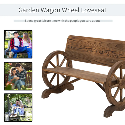 Fir Wood 2-Seater Outdoor Garden Wagon Wheel Bench by Outsunny