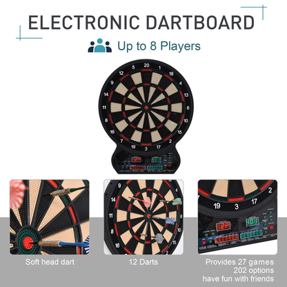 Electronic Dartboard LED Digital Score 27 Games with 12 Soft Darts Ready-to-Play by HOMCOM