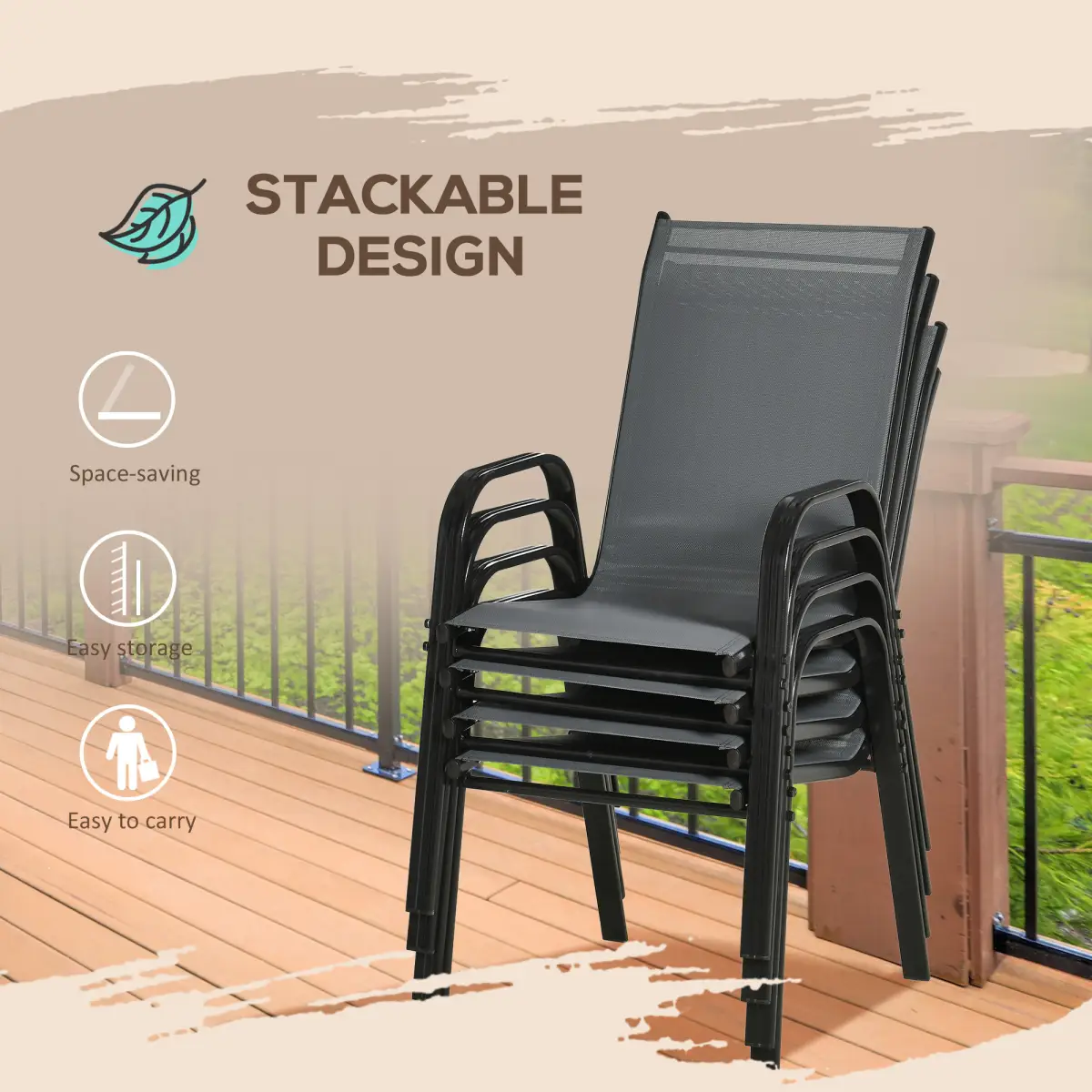 Set of 4 Garden Dining Chair Set Outdoor w/ High Back Armrest Grey Outsunny by Unbranded
