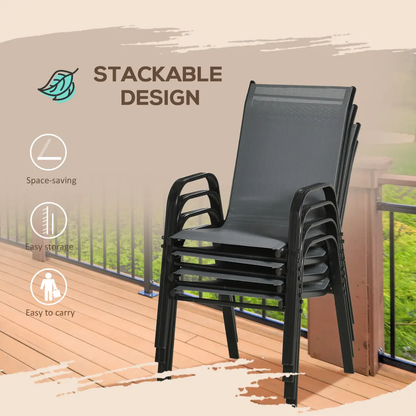 Set of 4 Garden Dining Chair Set Outdoor w/ High Back Armrest Grey Outsunny by Unbranded