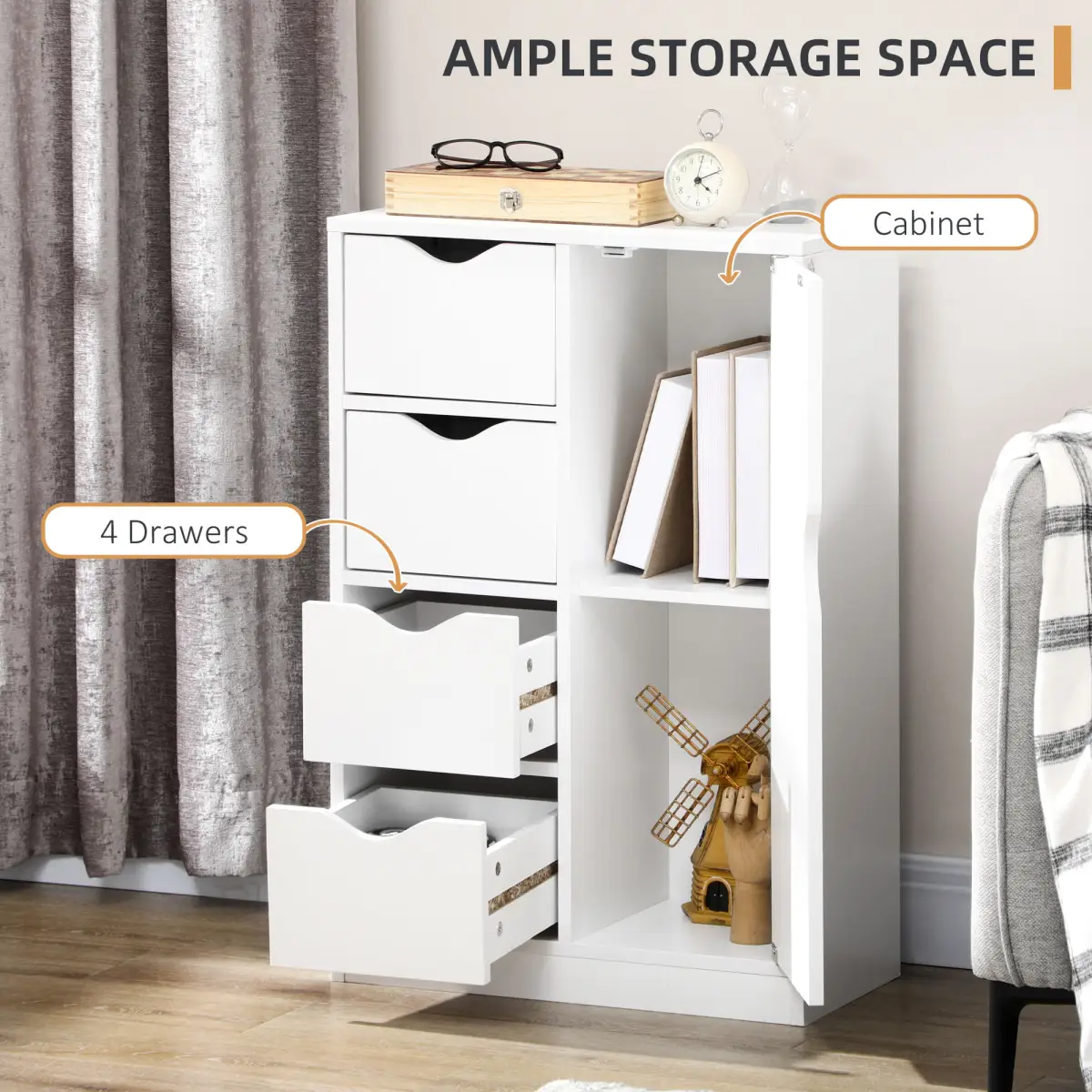 Modern Storage Cabinet Organizer with 4 Drawers and 1 Shelf, White by HOMCOM