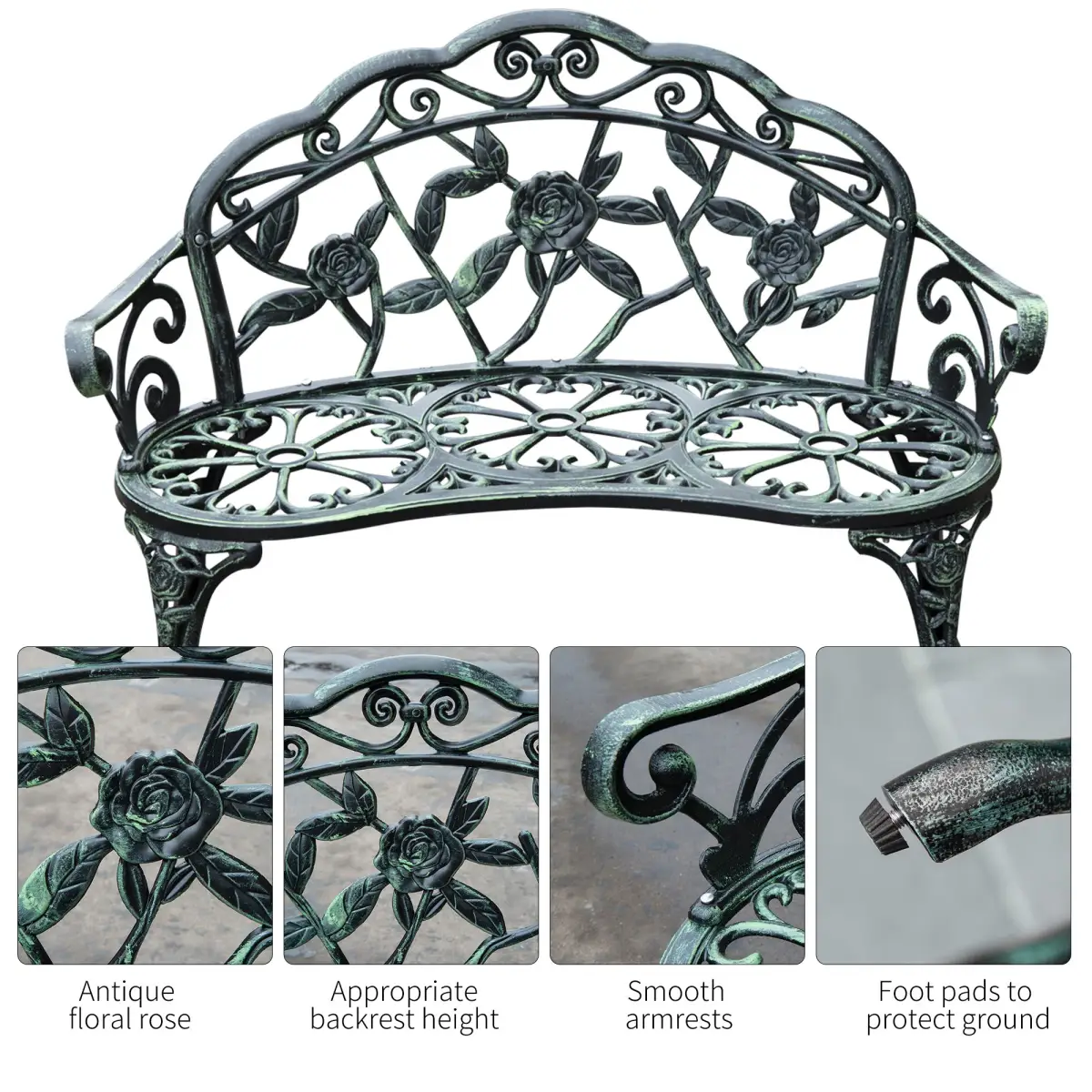 Cast Aluminum Garden Bench Patio Chair by Outsunny