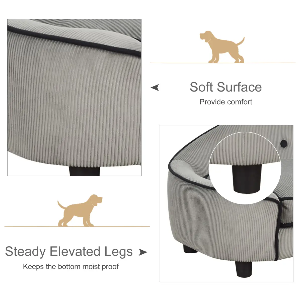 Dog Sofa Bed Pet Chair w/ Sponge Padded Cushion for XS and S Size Dogs - Grey by PawHut