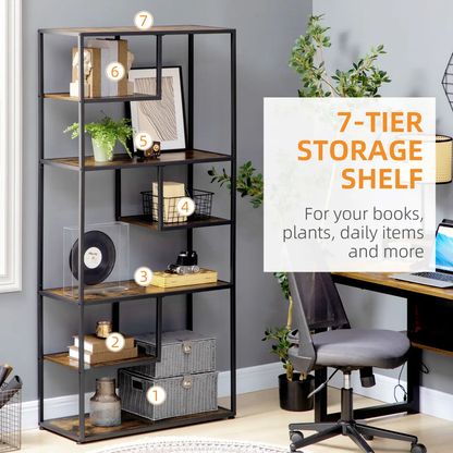 HOMCOM 7 Tier Storage Shelves, Free Standing Book Shelf for Study, Living Room by HOMCOM