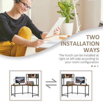 149x140x125cm Industrial L-Shaped Desk w Shelf - Brown & Black by HOMCOM